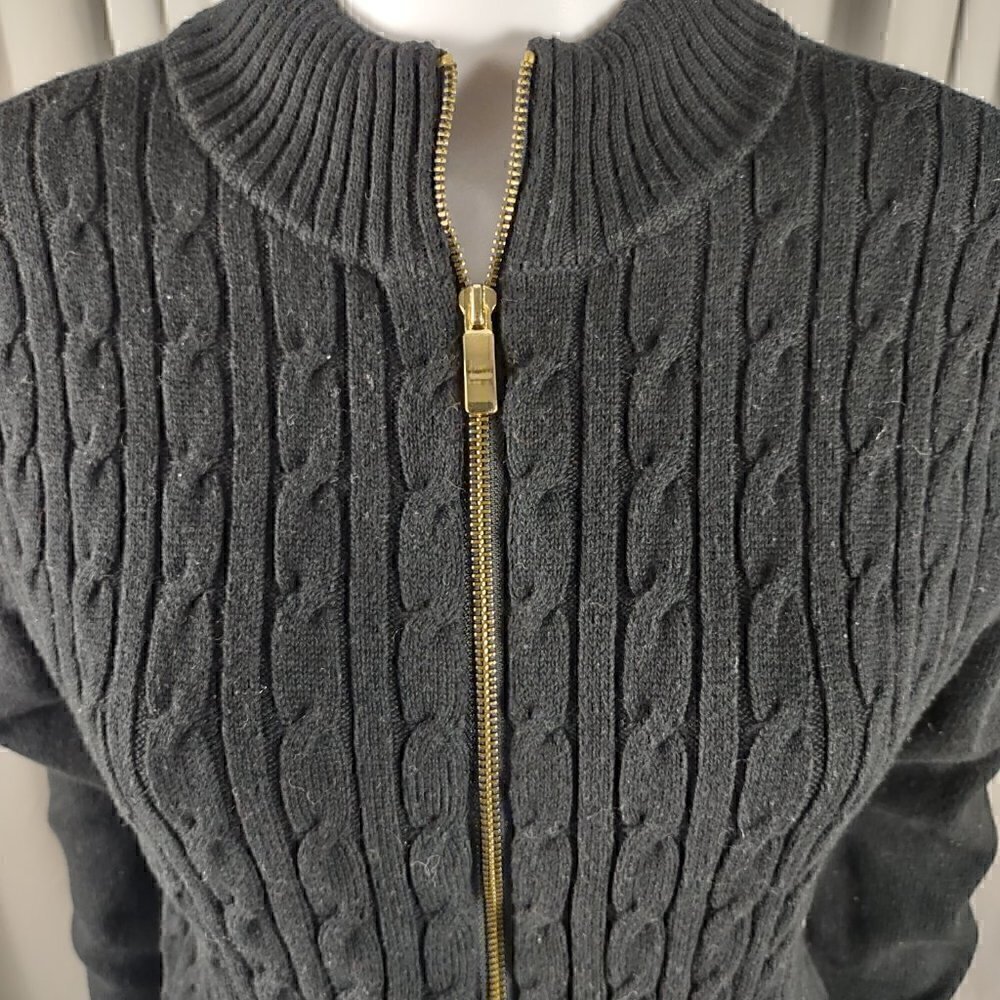 Charter Club Women's Cotton Blend No Pocket Full Zip Black Sweater Size Large - Picture 2 of 12